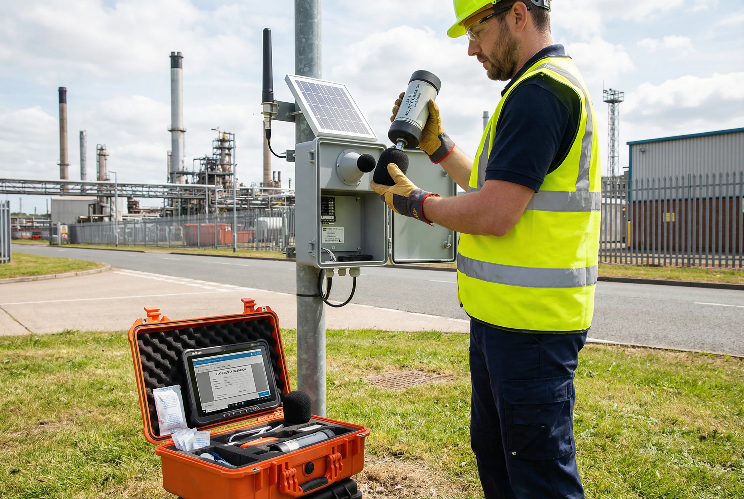 Field maintenance and calibration of environmental noise monitoring station at industrial boundary
